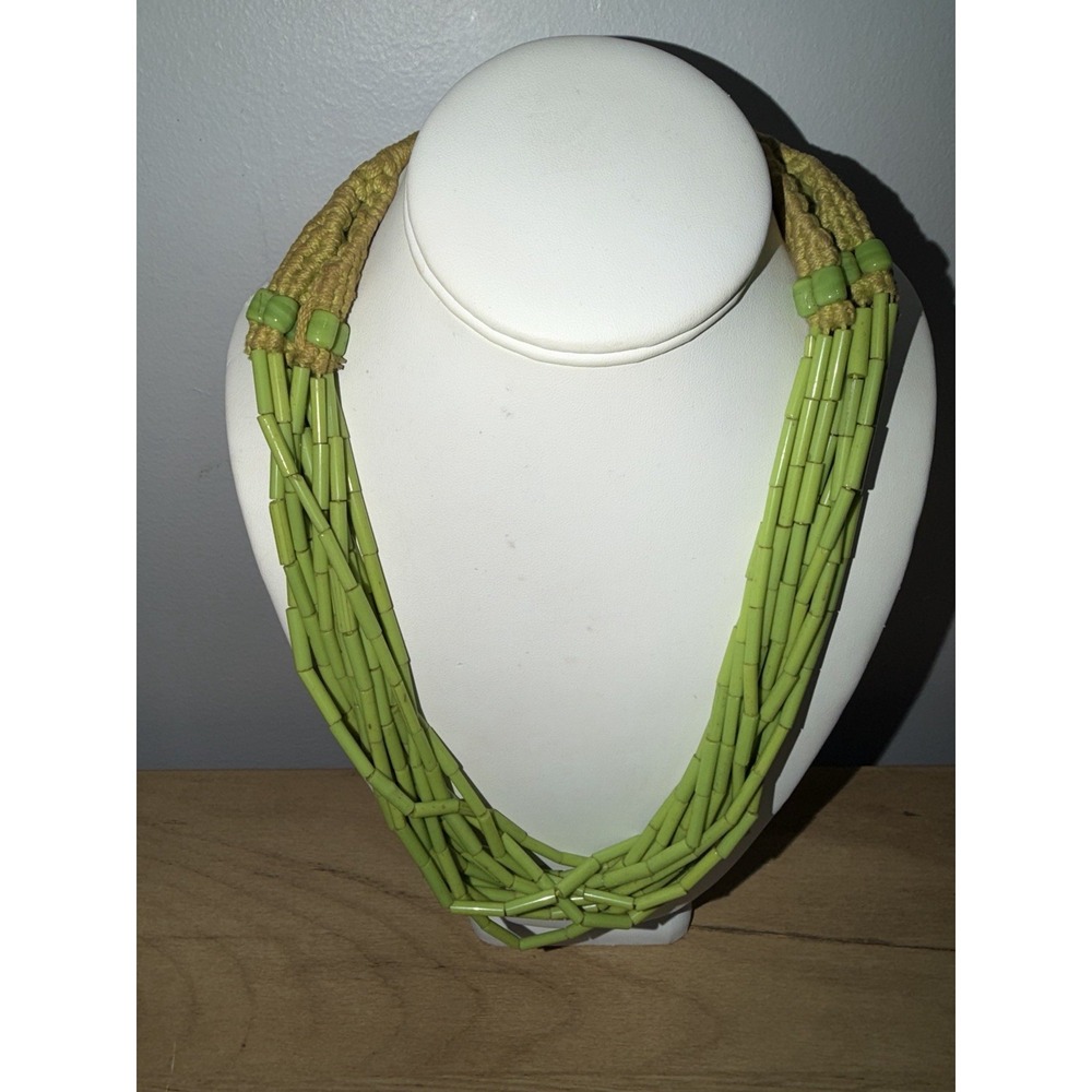 Vintage Multi-Strand Bone Tube Bead Necklace Lime Green